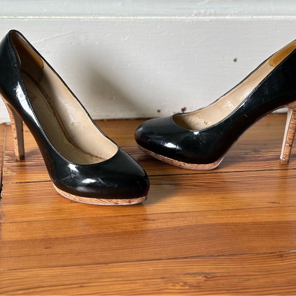 Vintage patent leather pumps with cork heel